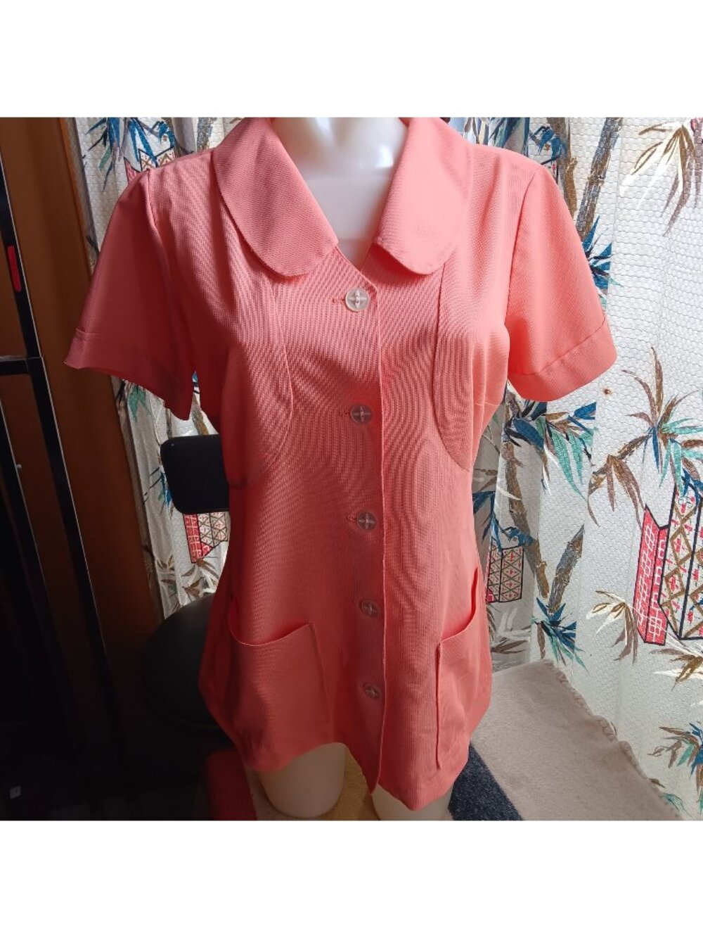 Medium Vintage Peach Pink Beautician Nurse Work Top  1960s USA Career Originals